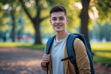 Young Ukrainian Man Portrait Park Setting Beautiful Bokeh Effect Contemporary Casual Style