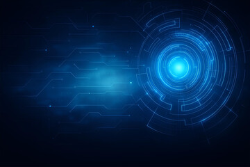 An abstract futuristic network technology background with glowing blue lines and circles for design and presentation purposes.