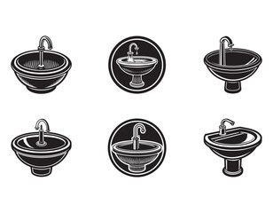 set of bathroom sink icon silhouette vector illustration