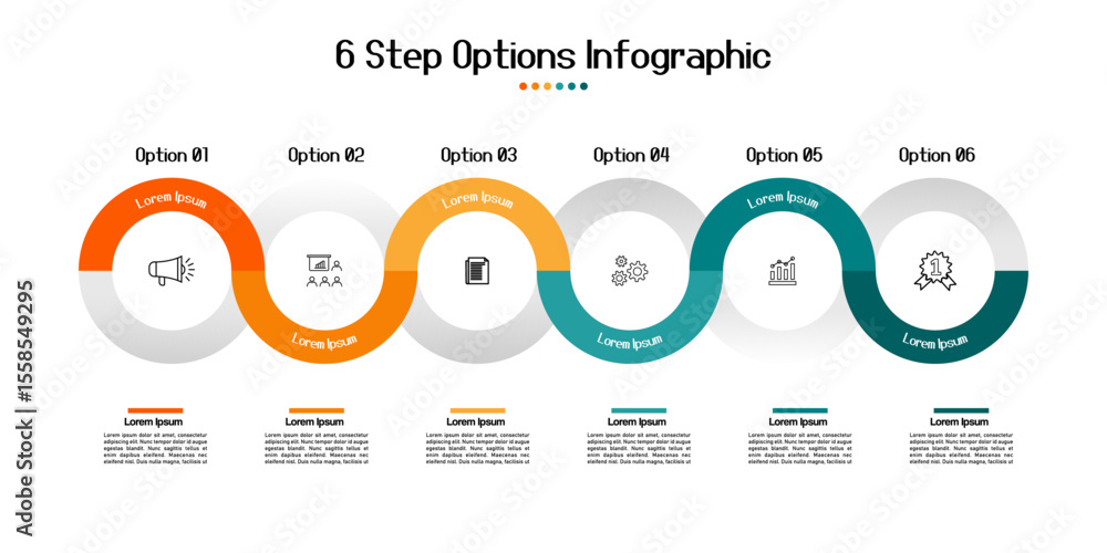 Poster infographic circular diagram with 6 options. round chart data visualization and presentation. vector