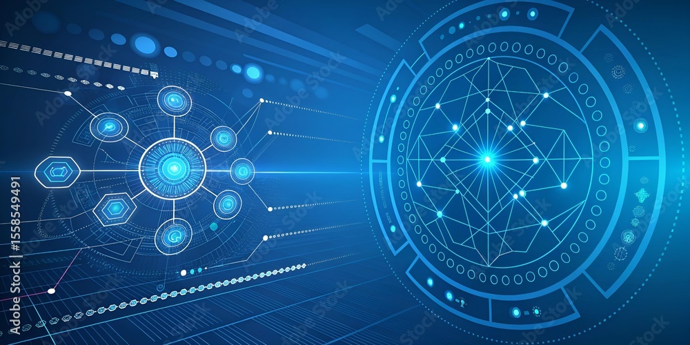 Poster digital network illustration showcases artificial intelligence with a futuristic technological backg