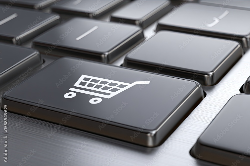 Poster close-up of a computer keyboard key with a shopping cart icon