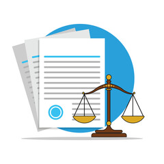 Paper Document with Scale of Justice Vector Illustration. Advocacy Element Concept Design.