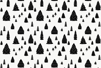 Seamless pattern Pine tree doodle abstract silhouette.  minimalist Christmas tree tree silhouette. vector line art illustration.