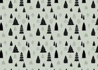 Seamless pattern Pine tree doodle abstract silhouette.  minimalist Christmas tree tree silhouette. vector line art illustration.
