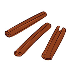 Cinnamon sticks set in flat style isolated on a white background.
