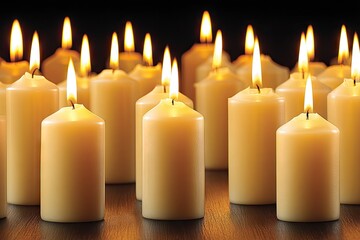 Many lit candles in a row