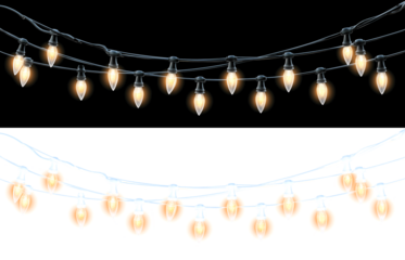 Vector Christmas lights on a transparent background. Christmas light PNG. Set of Christmas glowing garlands. For advertising invitations, web banners, postcards. Vector. Christmas decoration, LED lam