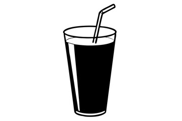 glass of cola and straw silhouette vector illustration