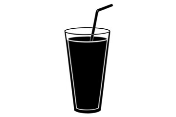 glass of cola and straw silhouette vector illustration