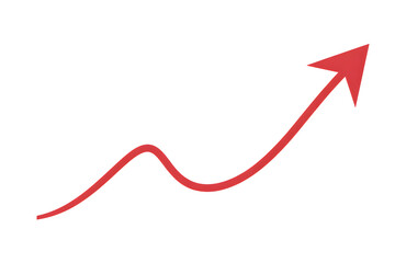 Red curved graph with arrow isolated on transparent white background
