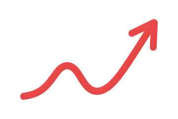 Red curved graph with arrow isolated on transparent white background
