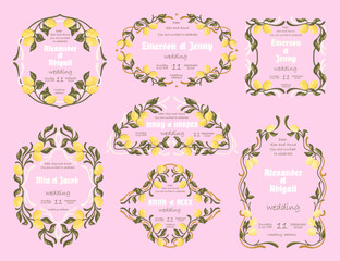 Mediterranean Wedding invitation templates with lemons. Art Nouveau style. Vector.