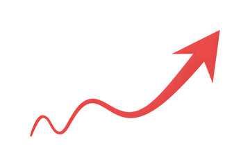 Red curved graph with arrow isolated on transparent white background
