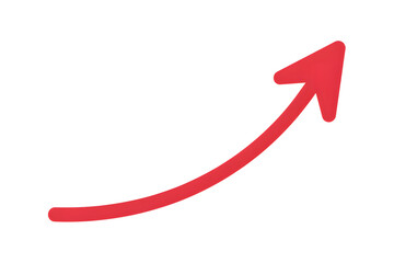 Red curved graph with arrow isolated on transparent white background
