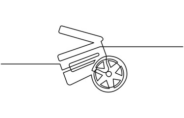 Continuous line drawing of retro old classic movie board clapper and film reel, Movie scene episode production concept. Vector illustration isolated on white.