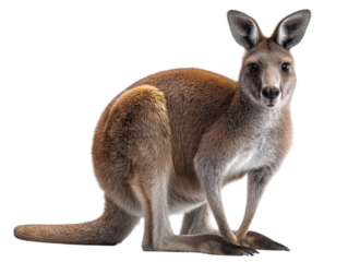 A majestic kangaroo stands in a static pose, its muscular frame and distinctive features creating