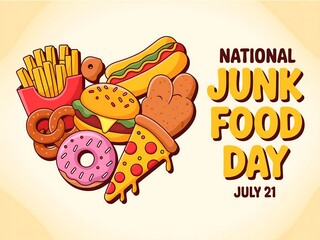 Illustration of national junk food day with various junk food items displayed