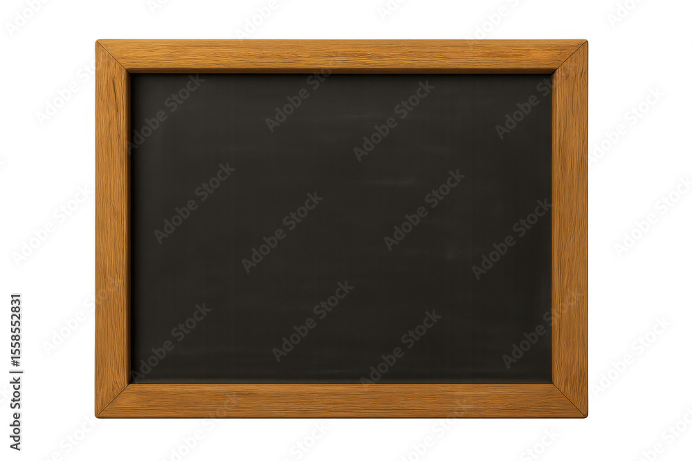 Poster clean blackboard with wooden frame isolated on transparent background, ready for adding custom text 