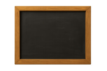 Clean blackboard with wooden frame isolated on transparent background, ready for adding custom text or graphics
