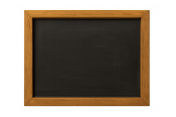 Clean blackboard with wooden frame isolated on transparent background, ready for adding custom text or graphics