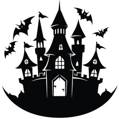 halloween castle with moon