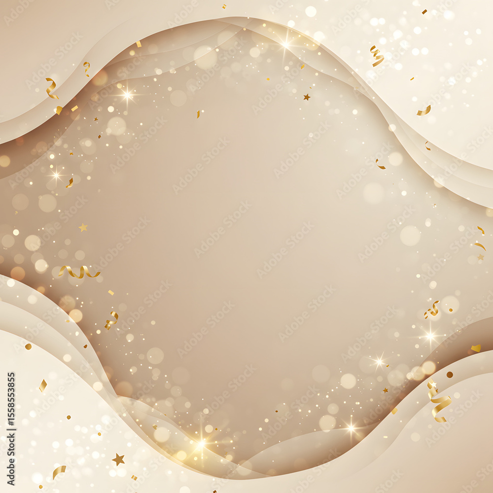 Poster elegant gold abstract background featuring subtle wavy layers, sparkling bokeh lights, shimmering gl