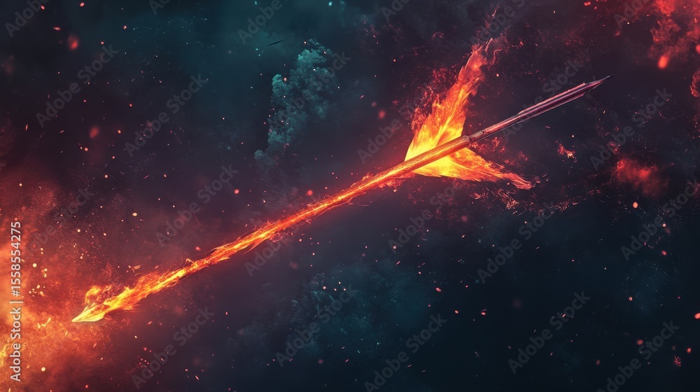 Aufkleber fiery arrow engulfed in flames in outer space