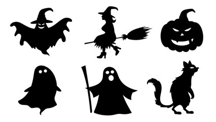 Set of silhouette halloween item
