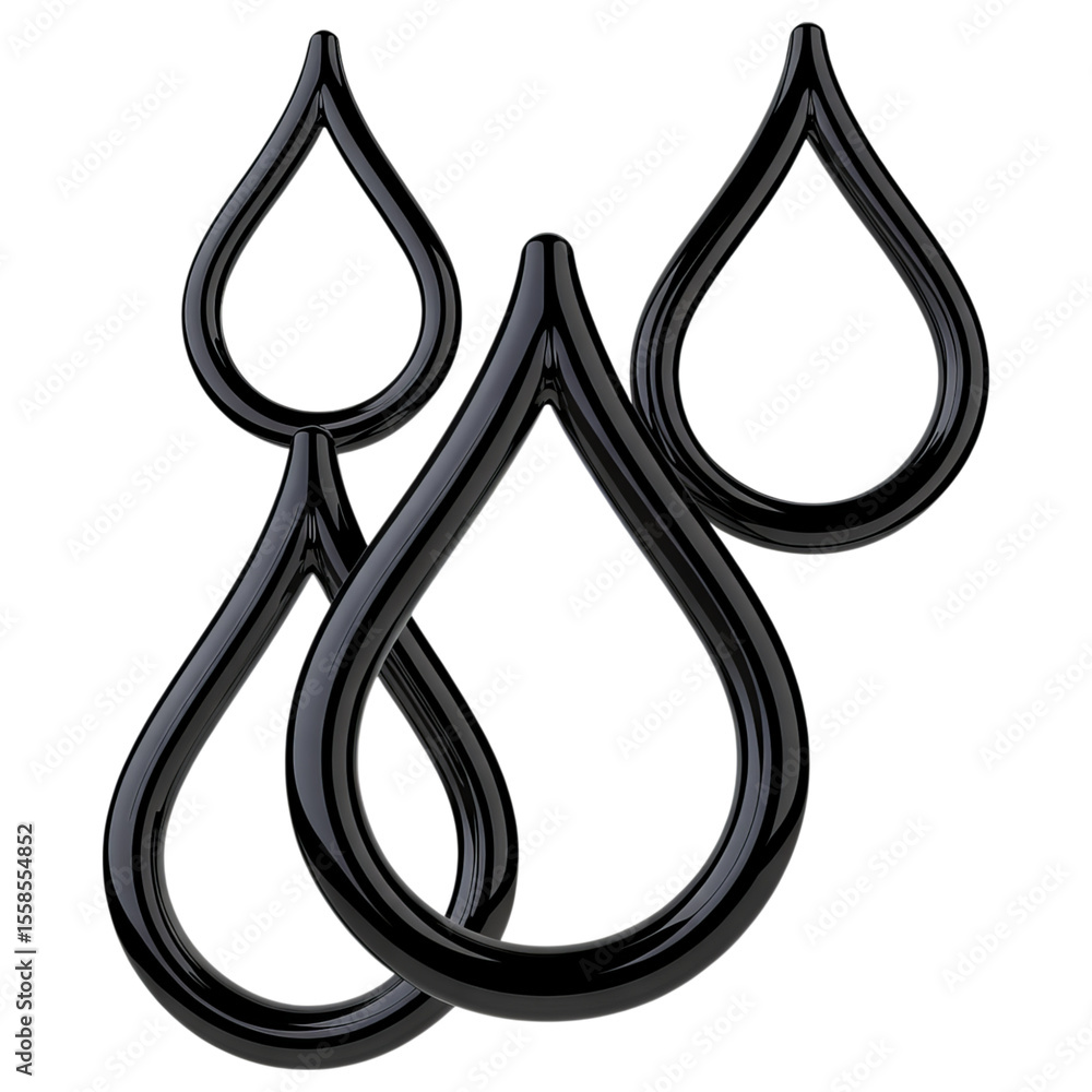 Poster three glossy black teardrop shapes arranged in a cluster isolated on transparent background