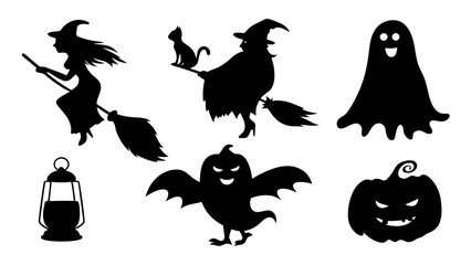 Set of silhouette halloween item