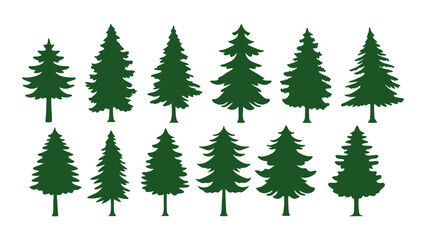 Fototapeta premium A row of evergreen tree silhouettes in various sizes