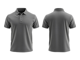 Gray polo shirt mockup, front and back view isolated on a transparent background