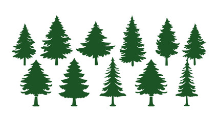A row of evergreen tree silhouettes in various sizes