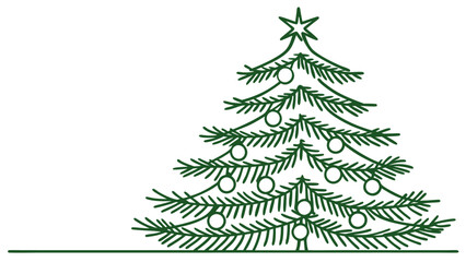 Green christmas tree line art style vector illustration