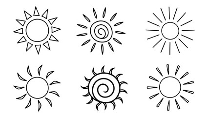 Hand Drawn Sun Icons Set of  Line Vectors