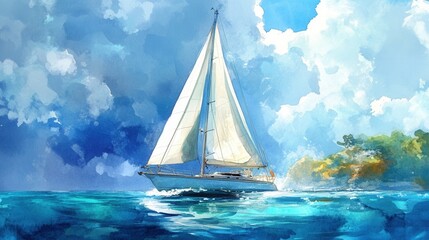 Sailboat gliding peacefully across the ocean on a sunny day