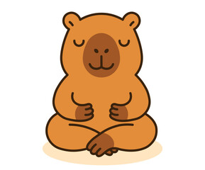 Adorable vector illustration of a calm capybara sitting in a meditation pose with closed eyes. Perfect for mindfulness, wellness, mental health, and relaxation concepts.