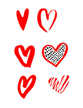 heart, set, red, love, shape, symbol, collection, valentine, fabruary 14, day, vector, illustration, holiday, white, pictogram