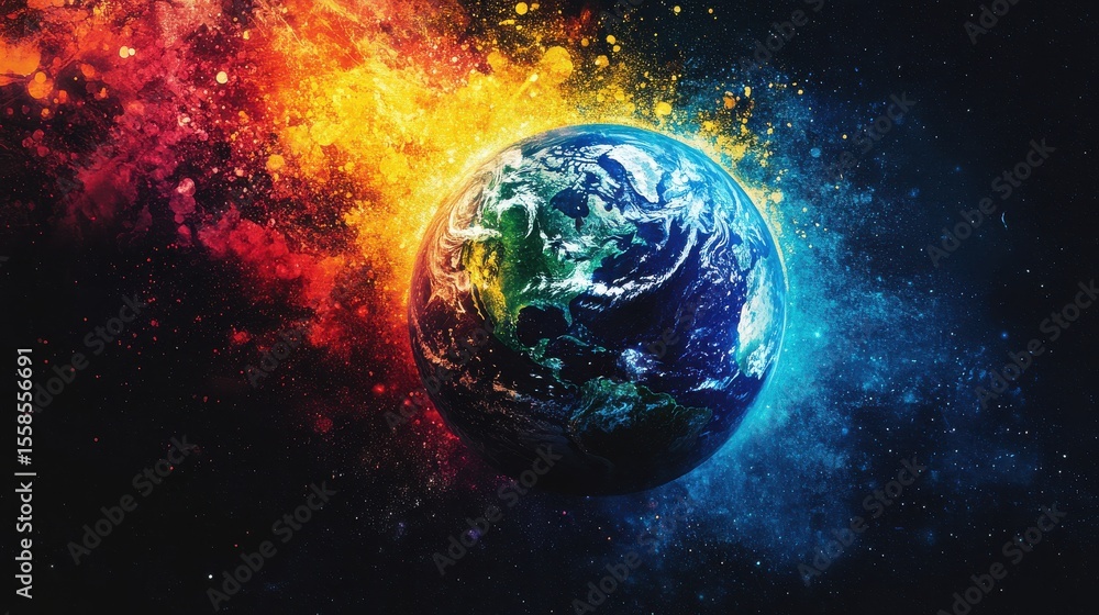 Poster Planet Earth rotating in vibrant outer space during daytime