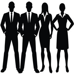 Professional Business Silhouette Bundle 3 Men amd 2 Women in Confident Poses on White Background