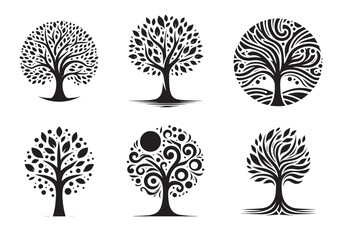 Abstract tree Silhouette Black Vector Illustration Set