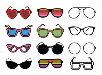  Vector set of sunglasses Collection of stylish summer eyewear illustration
