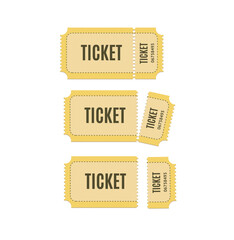 Realistic Detailed 3d Ticket Blank Admit Set for Entertainment Different Views . Vector illustration of Torn Tickets