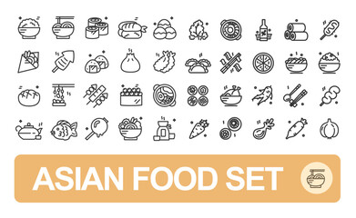 Asian Food Sign Black Thin Line Icon Set Include of Japanese, Chinese and Korean Cuisine. Vector illustration of Icons