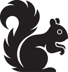 Black Silhouette of a Squirrel with a Bushy Tail Sitting on a White Background Stylized Animal Icon Graphic Design Element