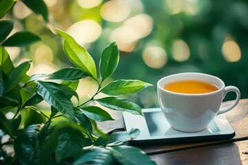 Senior woman at a caf using a digital tablet, staying connected and engaged with the world around her through technology, Generative AI