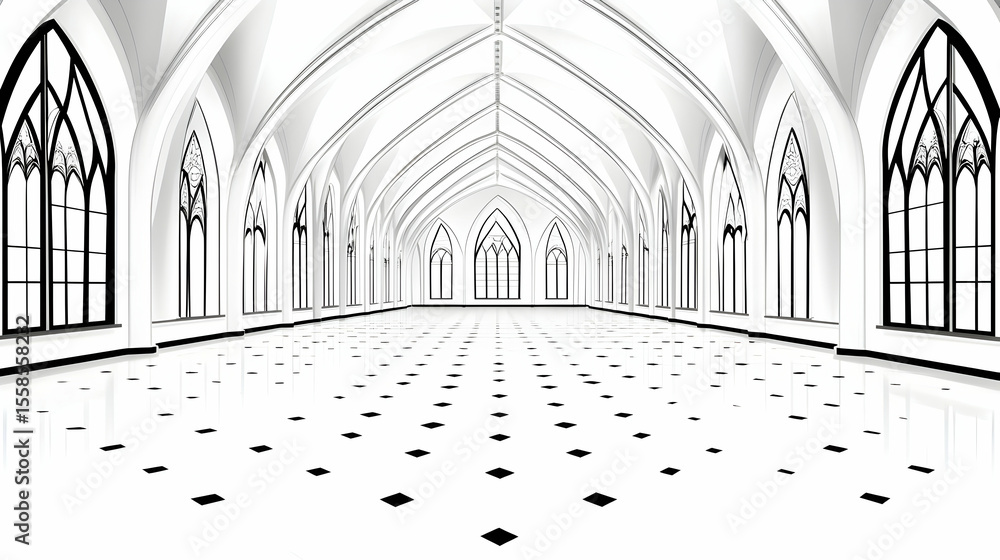 Fototapete 3d illustration of abstract minimal arch architecture background, geometric architectural design, 3d rendering