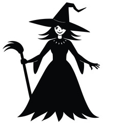 halloween witch with broom
