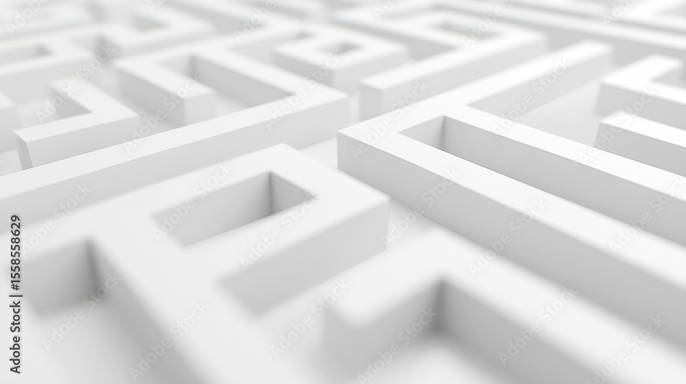 Poster abstract indoor maze composed of white rectangular shapes